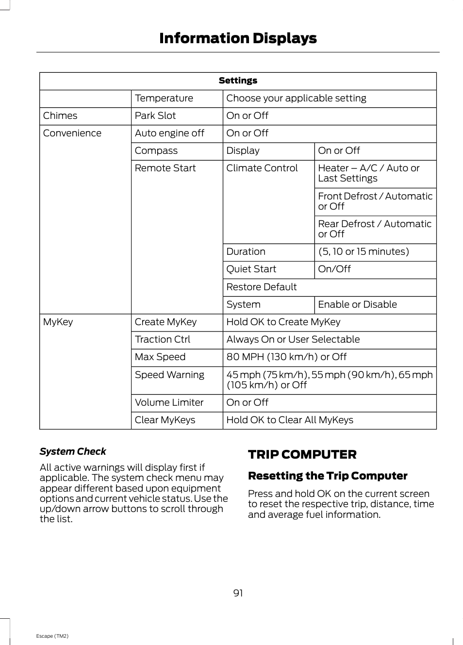 Trip computer, Information displays | FORD 2014 Escape v.3 User Manual | Page 94 / 434