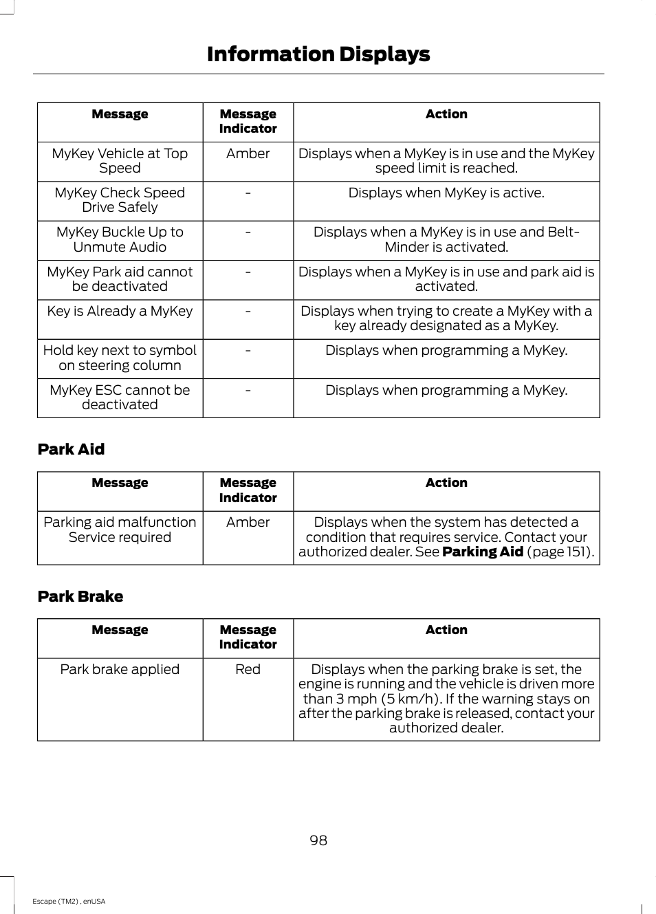 Information displays | FORD 2014 Escape v.4 User Manual | Page 101 / 434