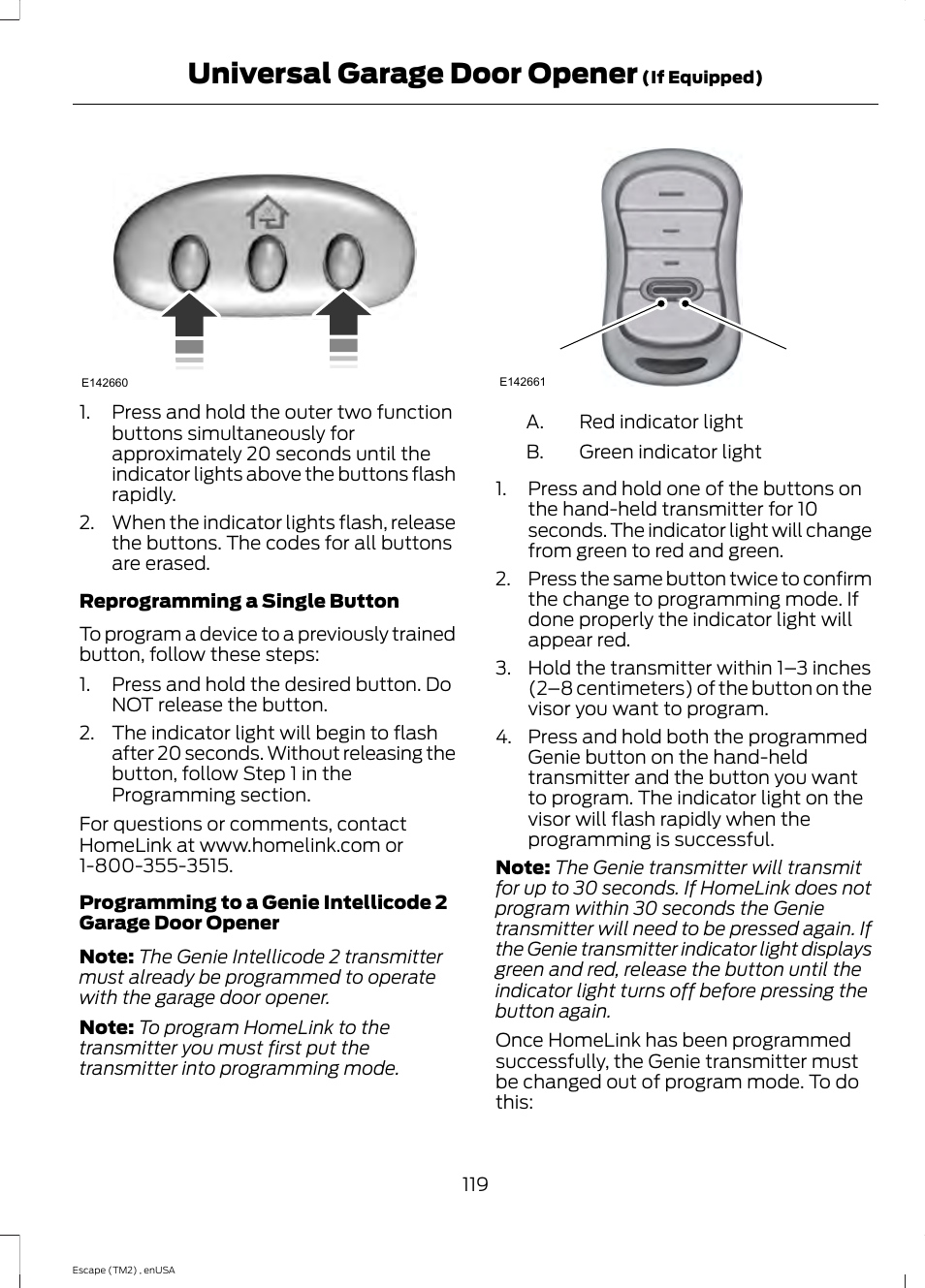 Universal garage door opener | FORD 2014 Escape v.4 User Manual | Page 122 / 434