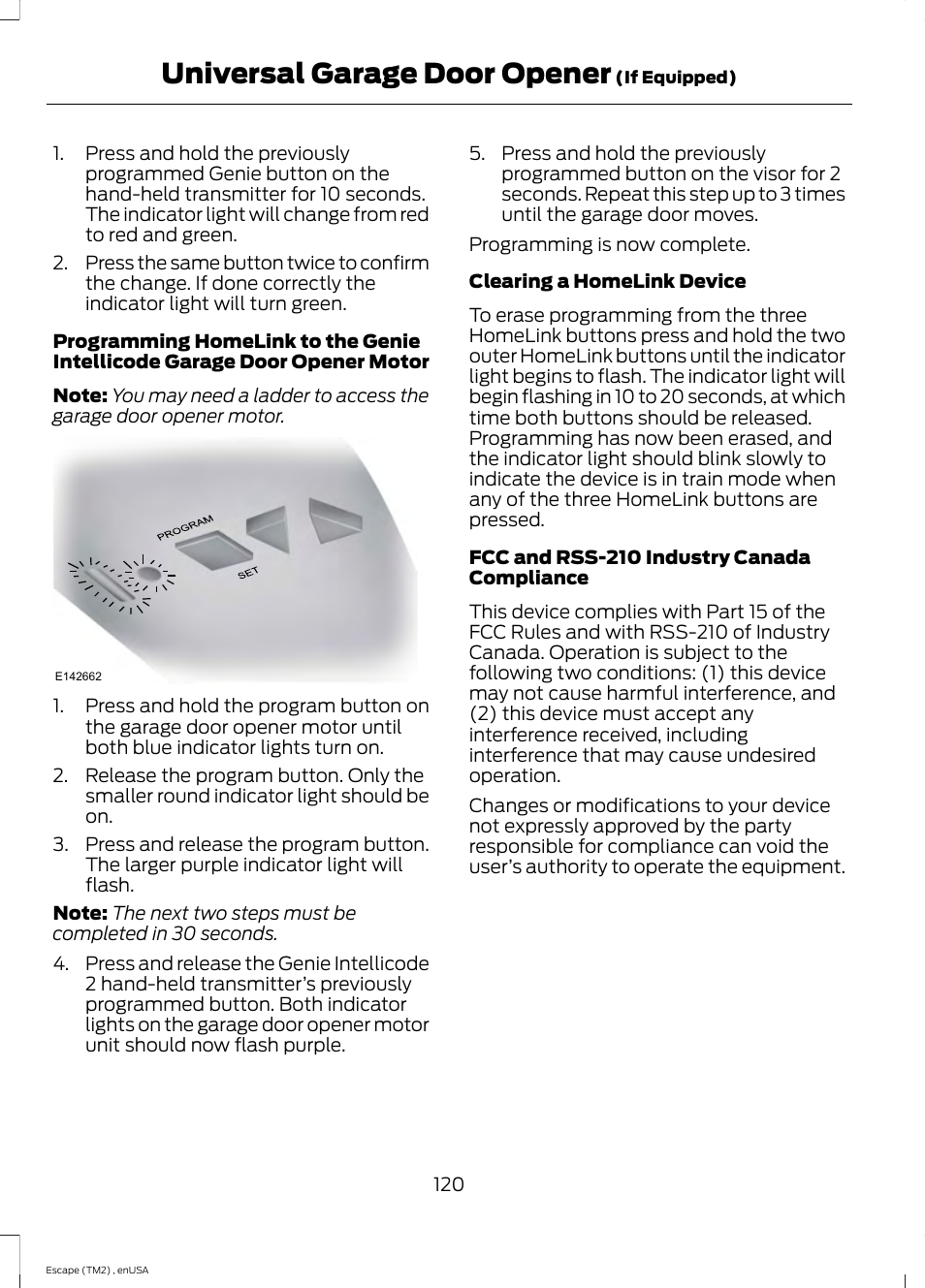 Universal garage door opener | FORD 2014 Escape v.4 User Manual | Page 123 / 434