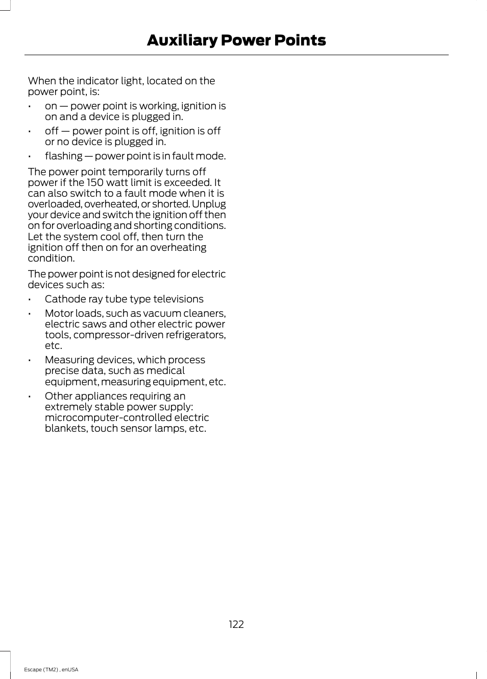 Auxiliary power points | FORD 2014 Escape v.4 User Manual | Page 125 / 434