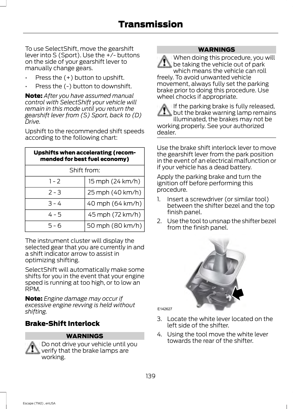 Transmission | FORD 2014 Escape v.4 User Manual | Page 142 / 434