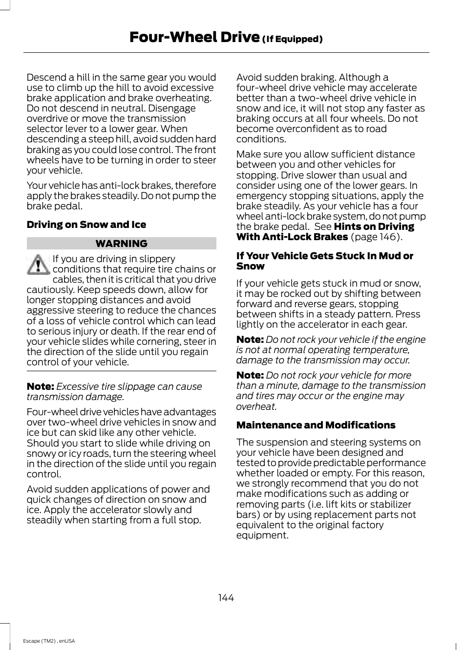 Four-wheel drive | FORD 2014 Escape v.4 User Manual | Page 147 / 434