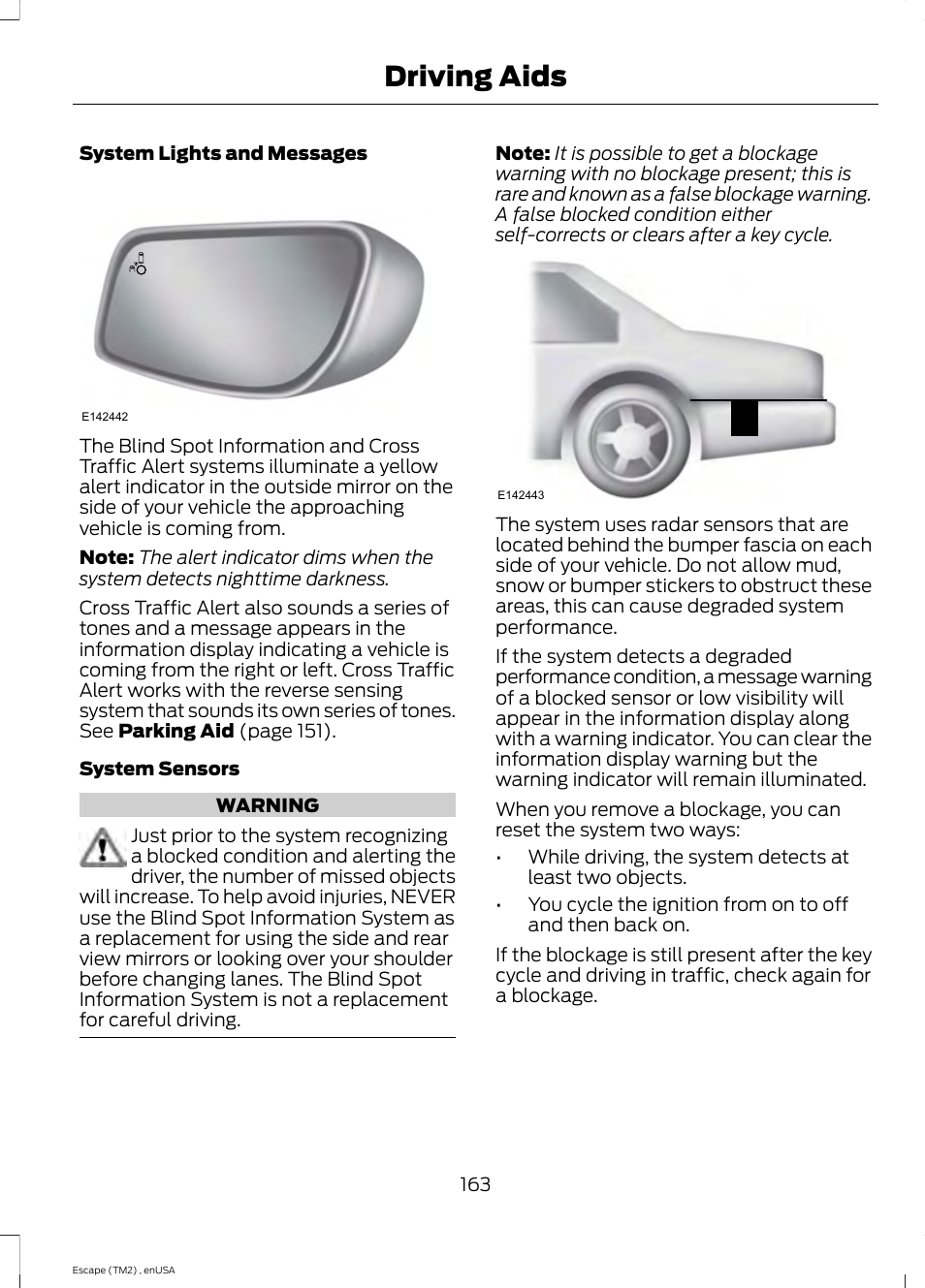 Driving aids | FORD 2014 Escape v.4 User Manual | Page 166 / 434