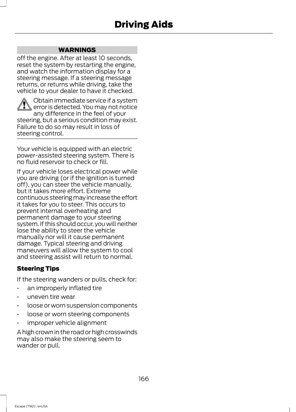 Driving aids | FORD 2014 Escape v.4 User Manual | Page 169 / 434