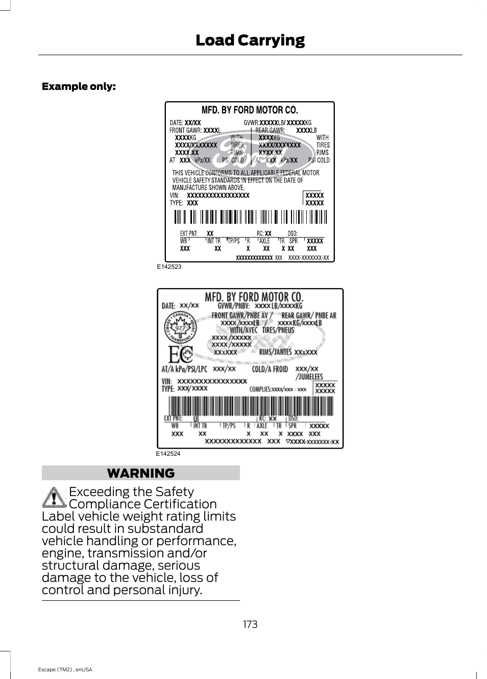 Load carrying | FORD 2014 Escape v.4 User Manual | Page 176 / 434