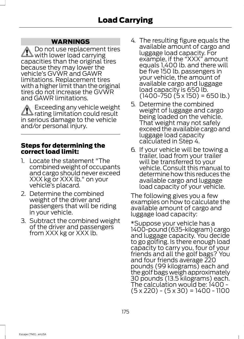 Load carrying | FORD 2014 Escape v.4 User Manual | Page 178 / 434