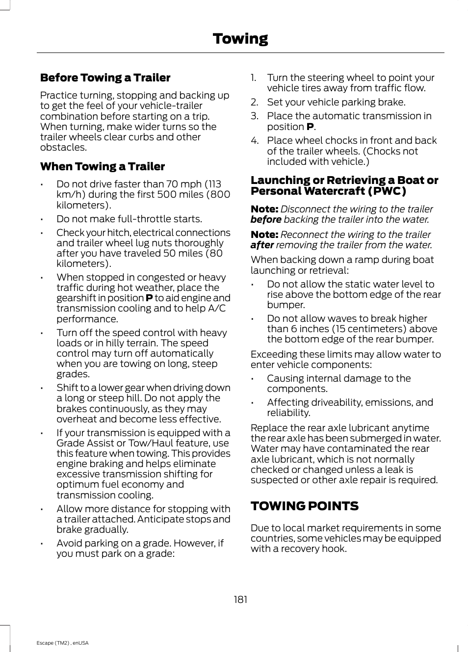 Towing points, Towing | FORD 2014 Escape v.4 User Manual | Page 184 / 434