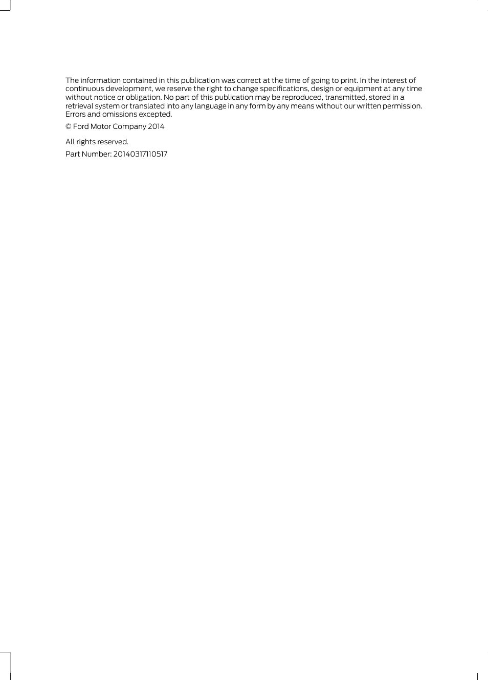 Copyright | FORD 2014 Escape v.4 User Manual | Page 2 / 434