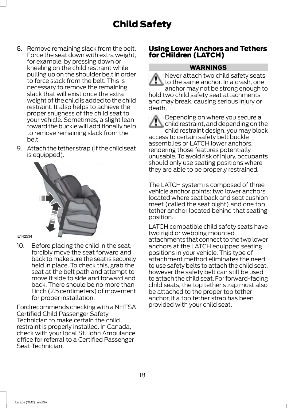 Child safety | FORD 2014 Escape v.4 User Manual | Page 21 / 434