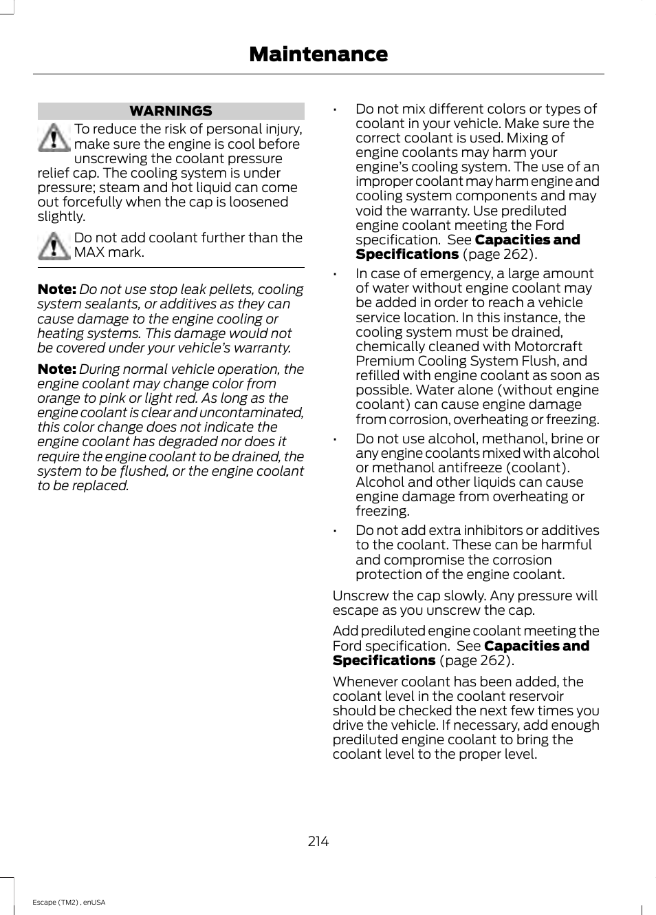 Maintenance | FORD 2014 Escape v.4 User Manual | Page 217 / 434