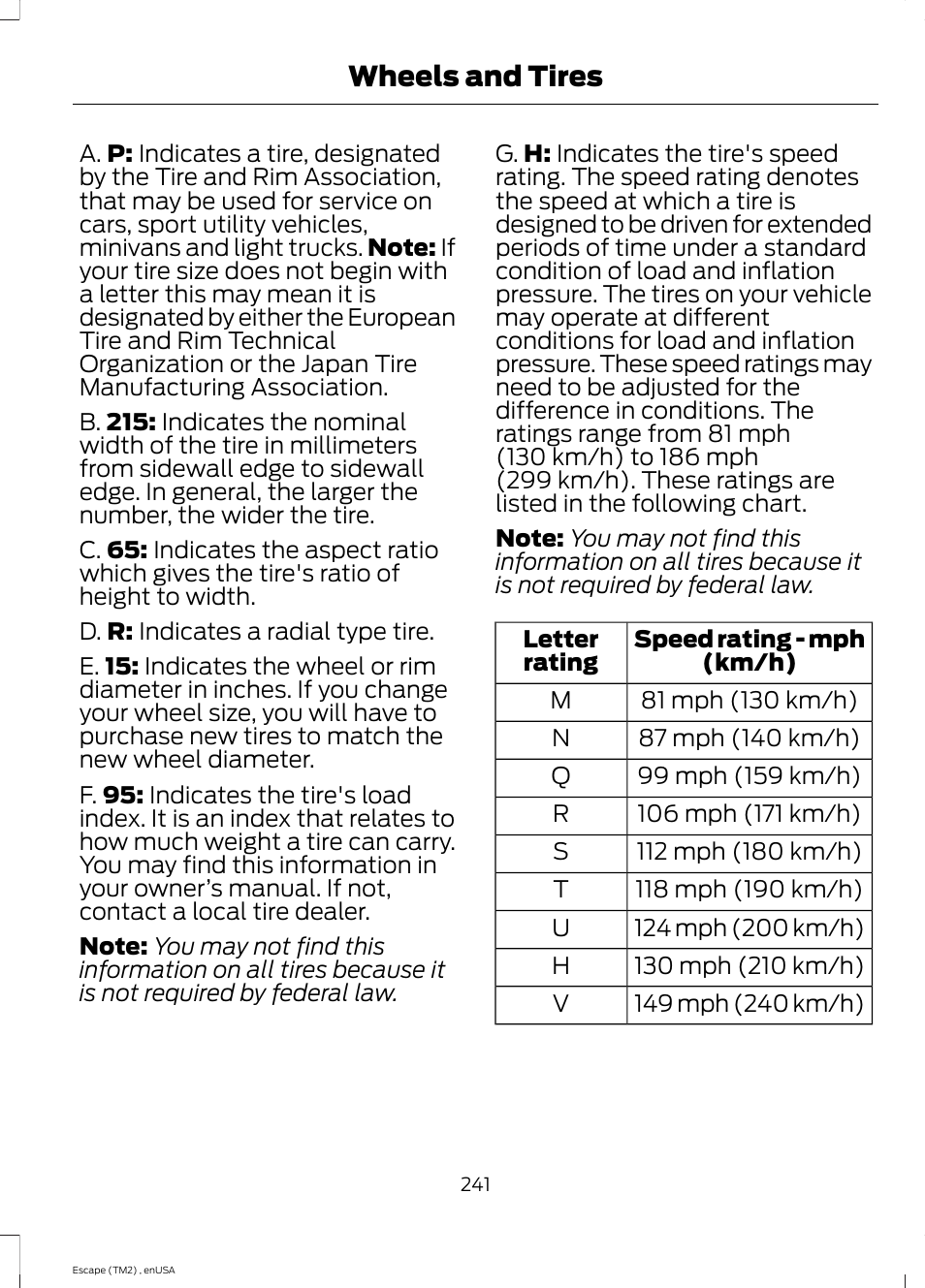 Wheels and tires | FORD 2014 Escape v.4 User Manual | Page 244 / 434