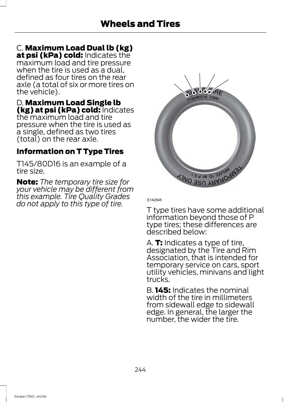 Wheels and tires | FORD 2014 Escape v.4 User Manual | Page 247 / 434