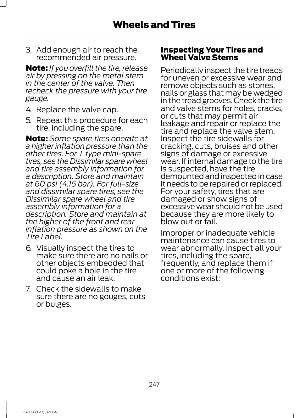 Wheels and tires | FORD 2014 Escape v.4 User Manual | Page 250 / 434
