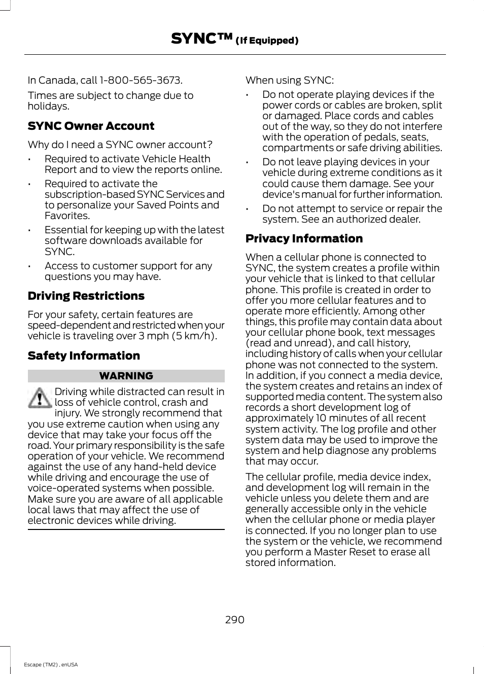 Sync | FORD 2014 Escape v.4 User Manual | Page 293 / 434