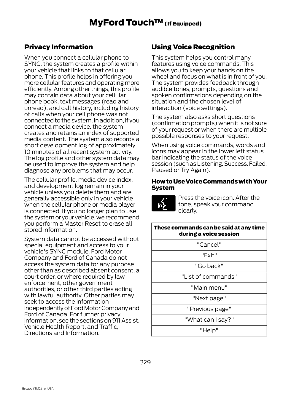 Myford touch | FORD 2014 Escape v.4 User Manual | Page 332 / 434
