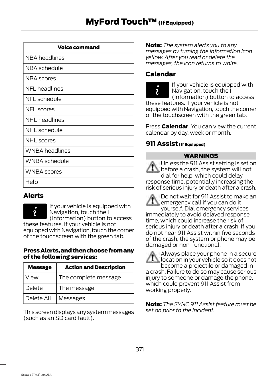 Myford touch | FORD 2014 Escape v.4 User Manual | Page 374 / 434