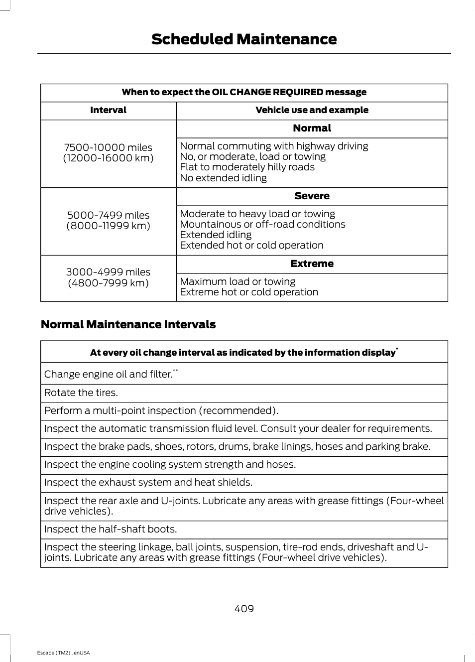 Scheduled maintenance | FORD 2014 Escape v.4 User Manual | Page 412 / 434