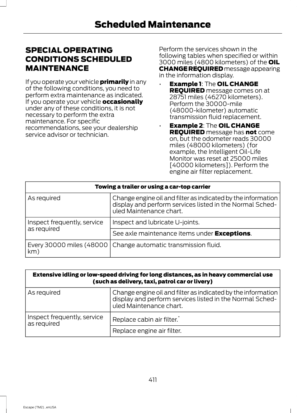 Special operating conditions scheduled maintenance, Special operating conditions scheduled, Maintenance | Scheduled maintenance | FORD 2014 Escape v.4 User Manual | Page 414 / 434