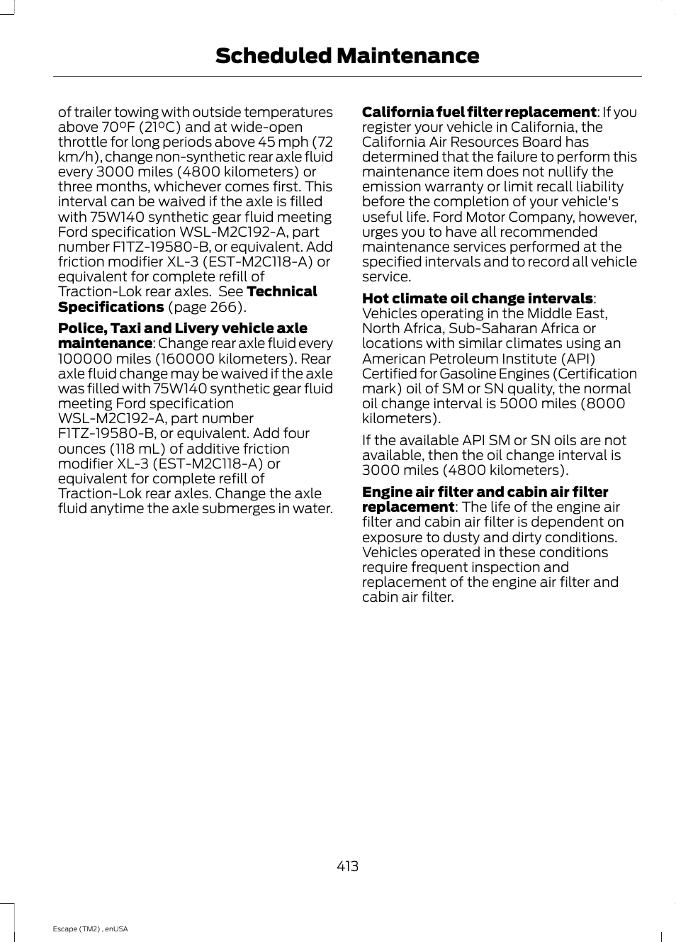 Scheduled maintenance | FORD 2014 Escape v.4 User Manual | Page 416 / 434