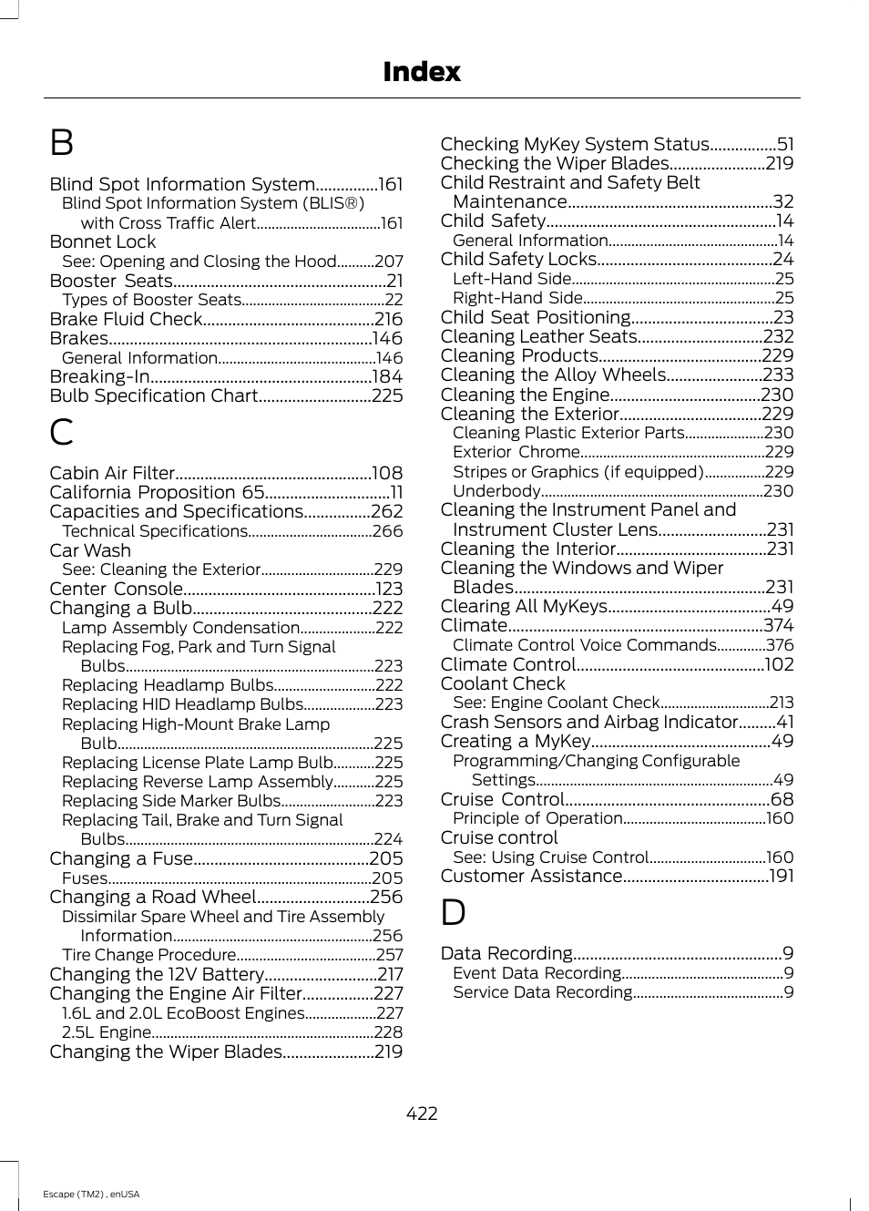 Index | FORD 2014 Escape v.4 User Manual | Page 425 / 434