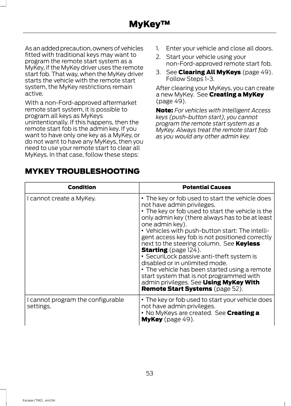 Mykey troubleshooting, Mykey | FORD 2014 Escape v.4 User Manual | Page 56 / 434
