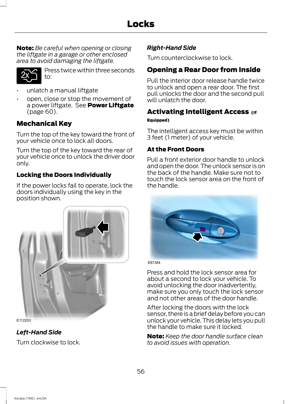 Locks | FORD 2014 Escape v.4 User Manual | Page 59 / 434