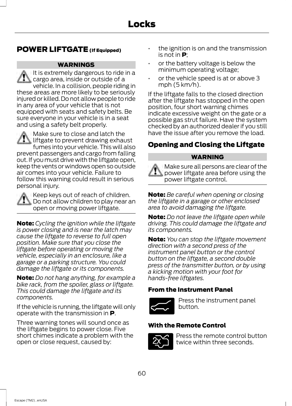 Power liftgate, Locks | FORD 2014 Escape v.4 User Manual | Page 63 / 434