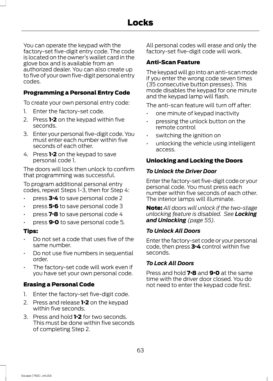 Locks | FORD 2014 Escape v.4 User Manual | Page 66 / 434