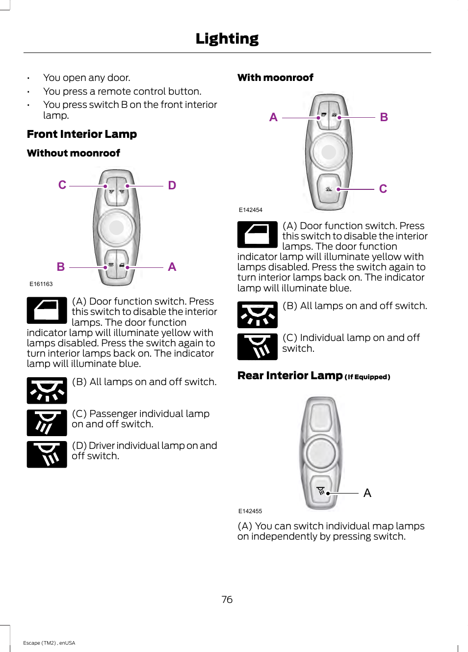 Lighting, Dc a b, Ba c | FORD 2014 Escape v.4 User Manual | Page 79 / 434