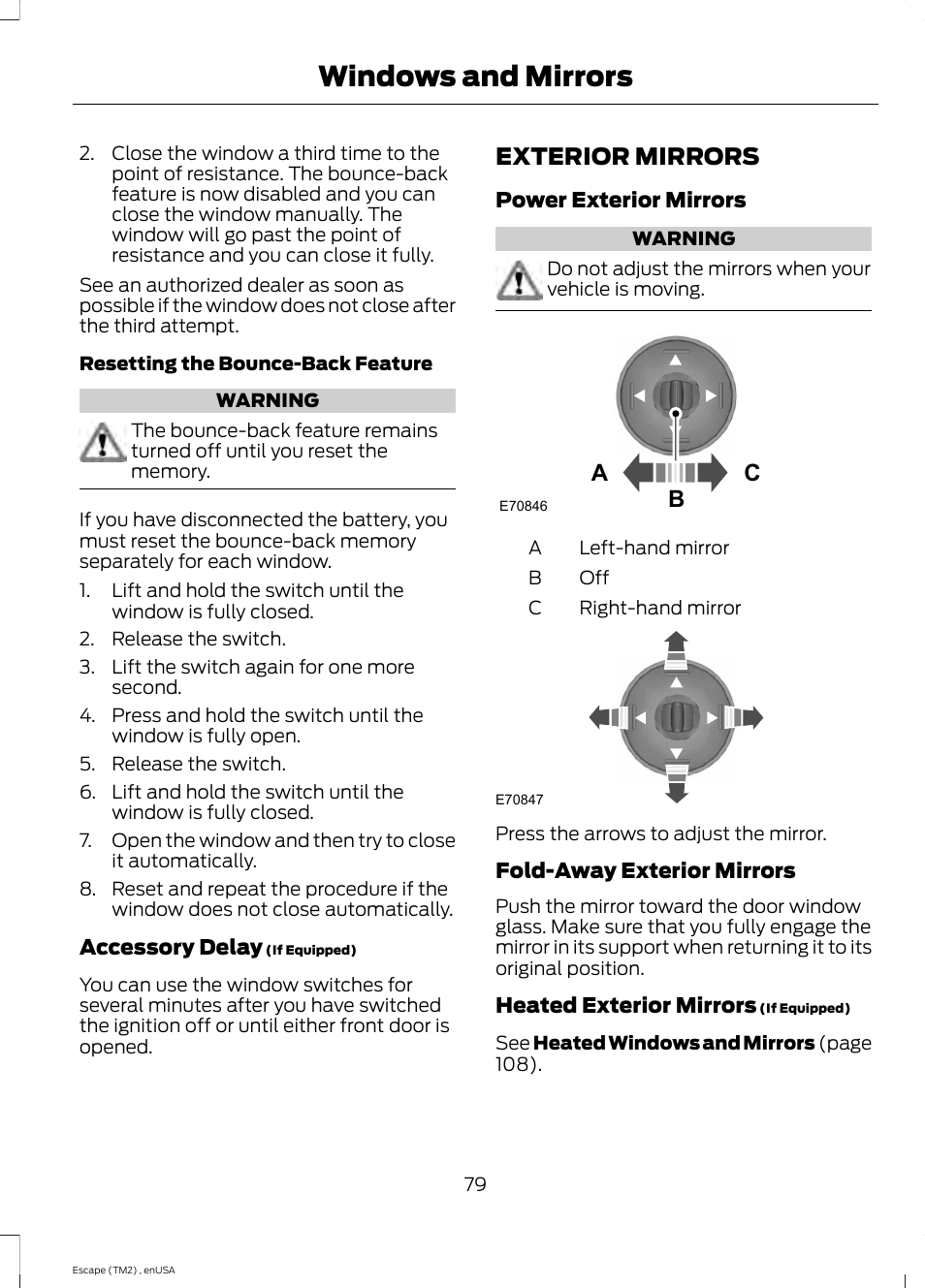 Exterior mirrors, Windows and mirrors, Ac b | FORD 2014 Escape v.4 User Manual | Page 82 / 434