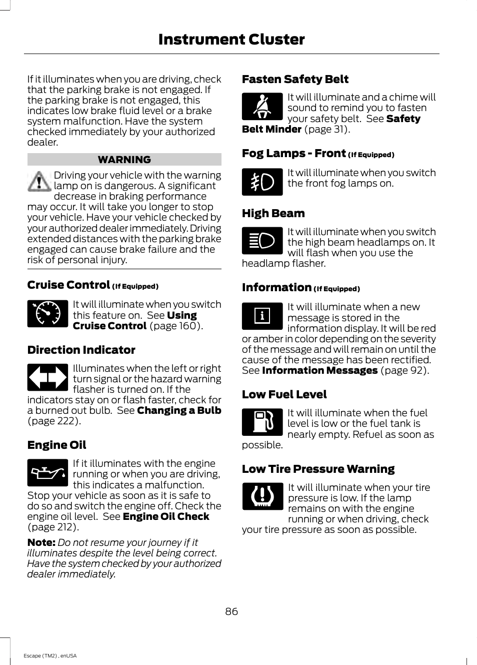 Instrument cluster | FORD 2014 Escape v.4 User Manual | Page 89 / 434