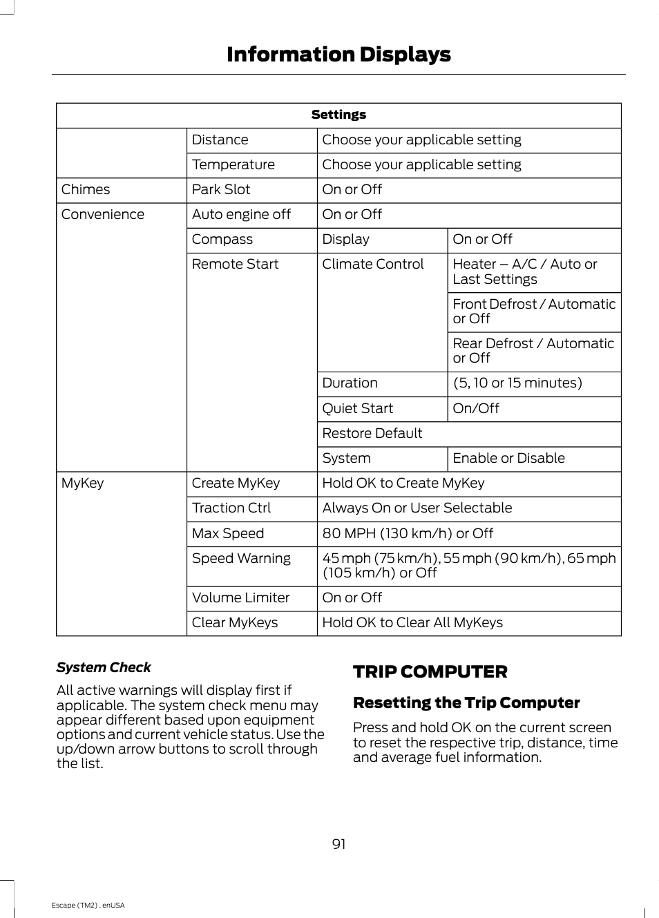 Trip computer, Information displays | FORD 2014 Escape v.4 User Manual | Page 94 / 434