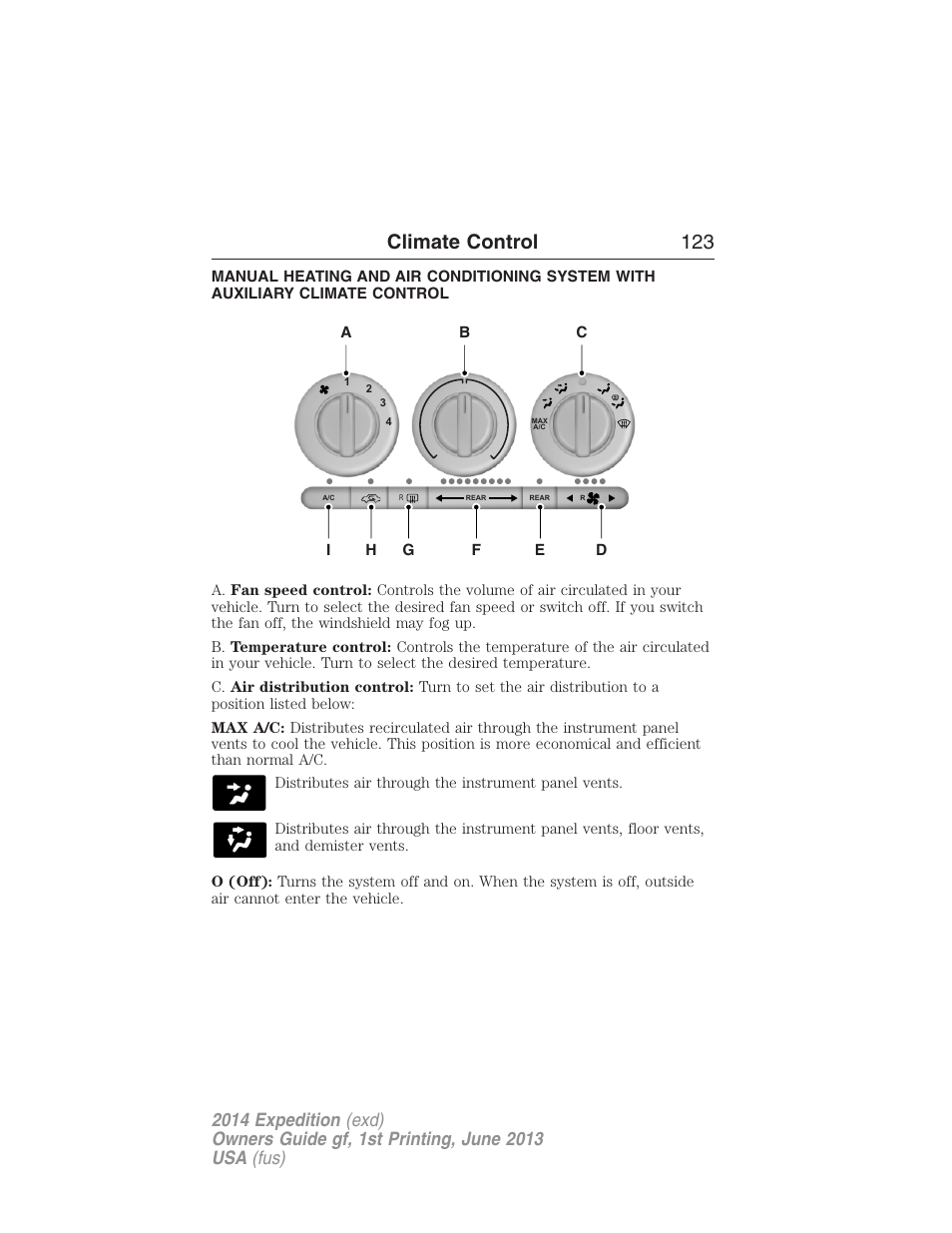 Climate control 123 | FORD 2014 Expedition v.1 User Manual | Page 124 / 519