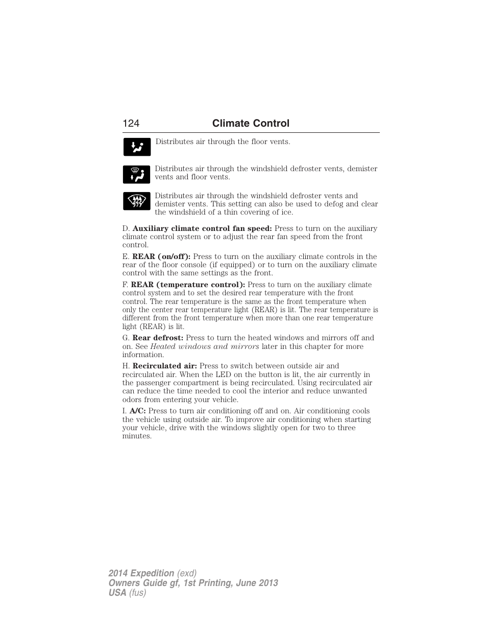 124 climate control | FORD 2014 Expedition v.1 User Manual | Page 125 / 519