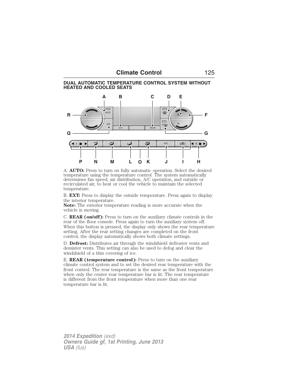 Dual automatic temperature control, Climate control 125 | FORD 2014 Expedition v.1 User Manual | Page 126 / 519