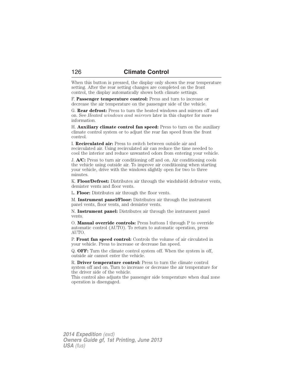 126 climate control | FORD 2014 Expedition v.1 User Manual | Page 127 / 519