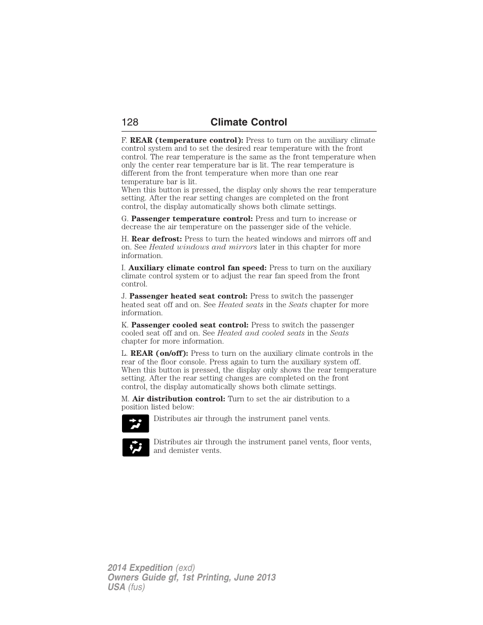 128 climate control | FORD 2014 Expedition v.1 User Manual | Page 129 / 519