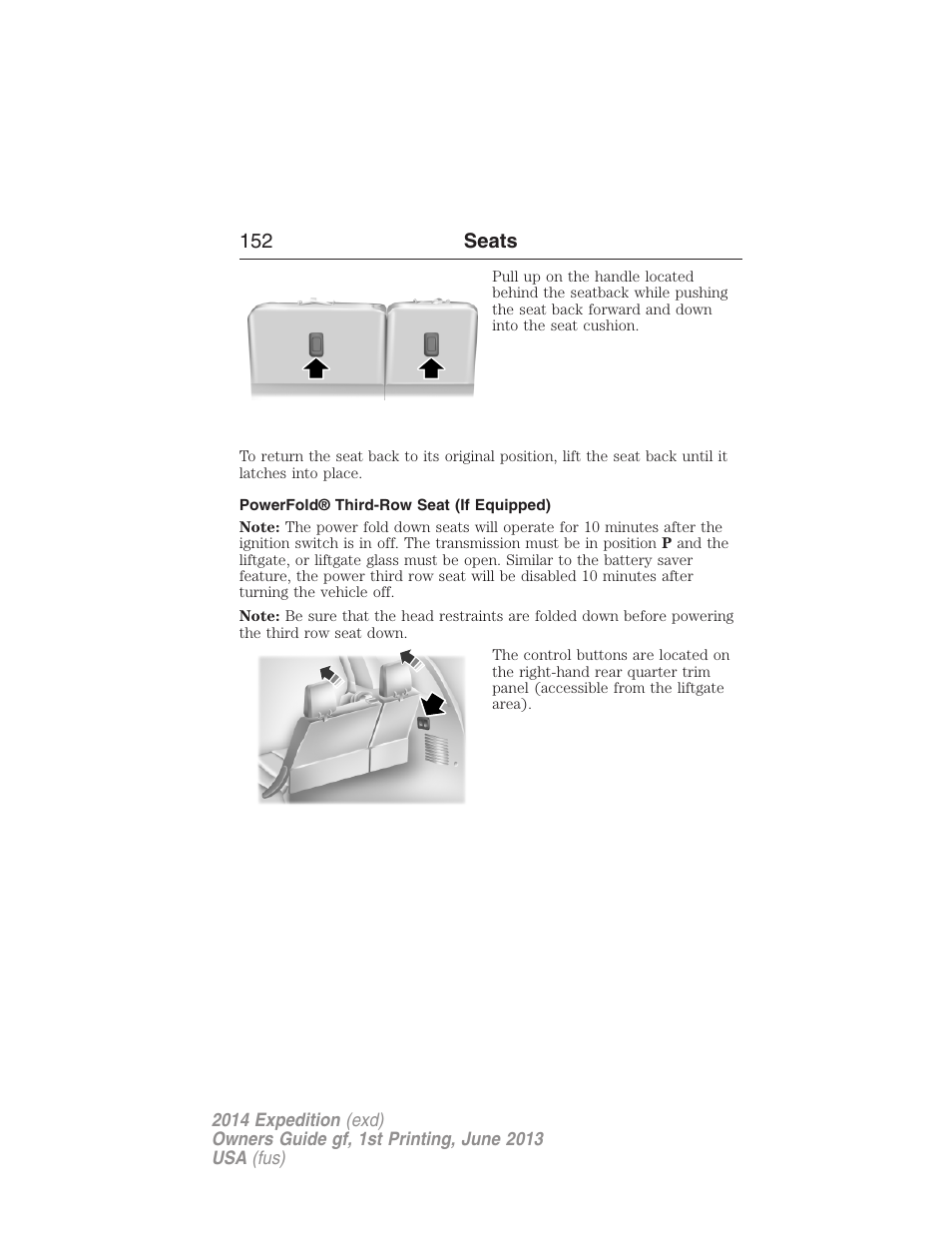 Powerfold® third-row seat (if equipped), 152 seats | FORD 2014 Expedition v.1 User Manual | Page 153 / 519