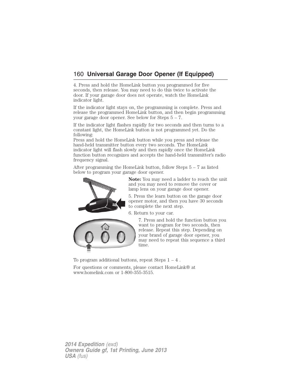 160 universal garage door opener (if equipped) | FORD 2014 Expedition v.1 User Manual | Page 161 / 519
