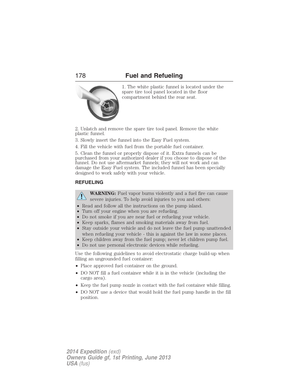 Refueling, 178 fuel and refueling | FORD 2014 Expedition v.1 User Manual | Page 179 / 519