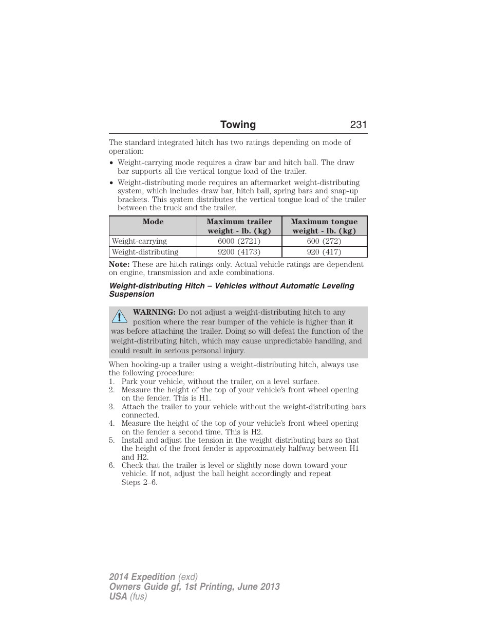 Towing 231 | FORD 2014 Expedition v.1 User Manual | Page 232 / 519