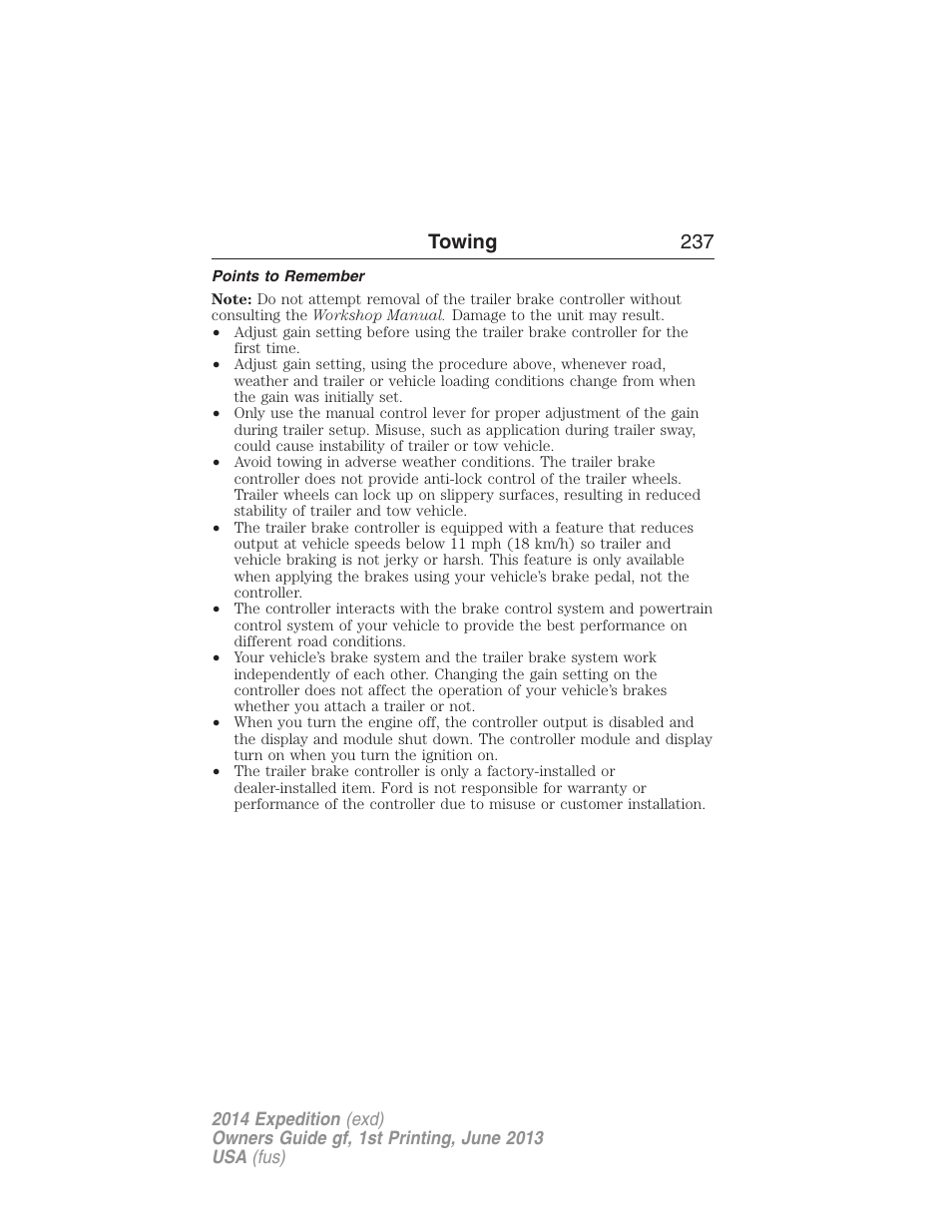Points to remember, Towing 237 | FORD 2014 Expedition v.1 User Manual | Page 238 / 519