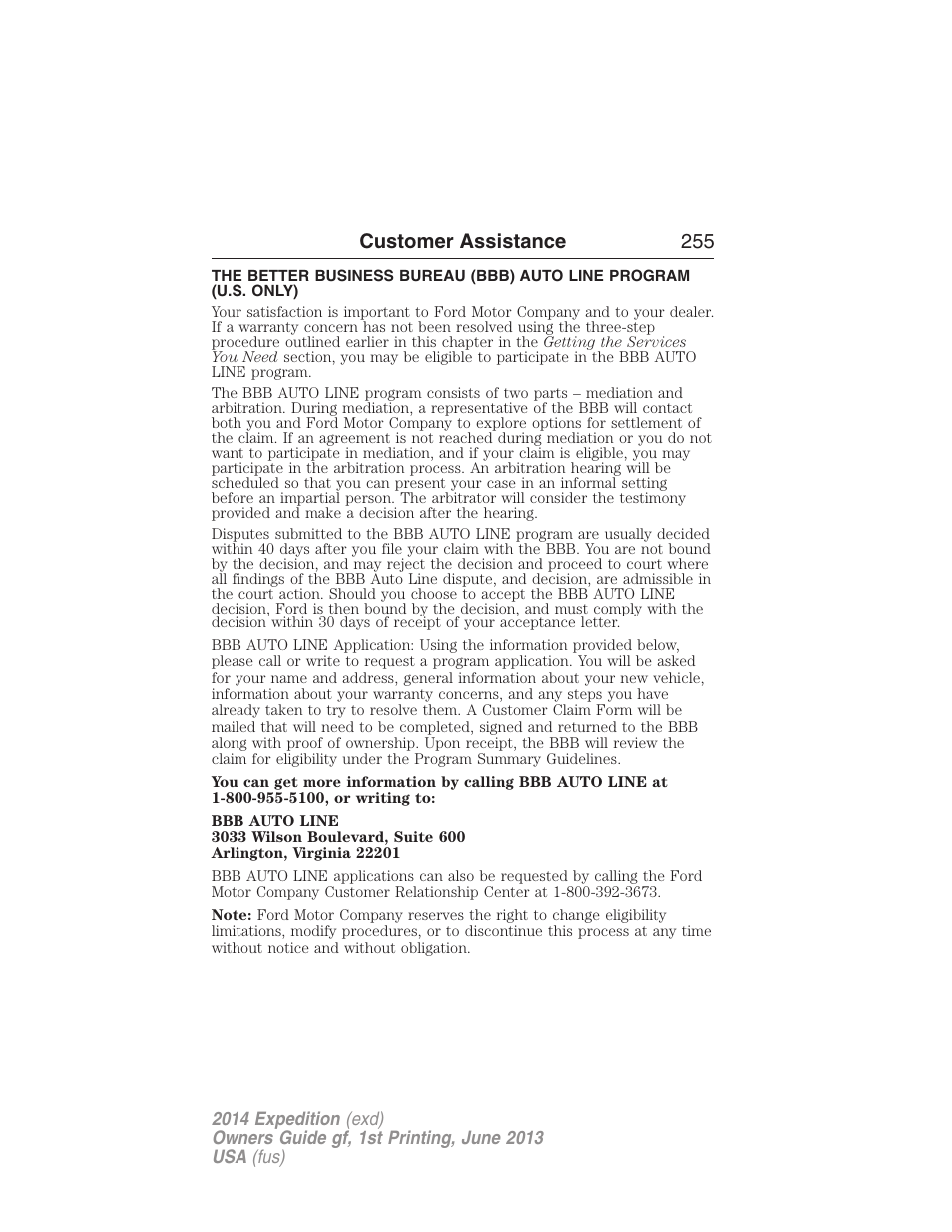 Customer assistance 255 | FORD 2014 Expedition v.1 User Manual | Page 256 / 519