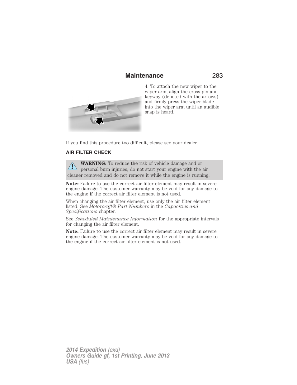 Air filter check, Air filter(s), Maintenance 283 | FORD 2014 Expedition v.1 User Manual | Page 284 / 519