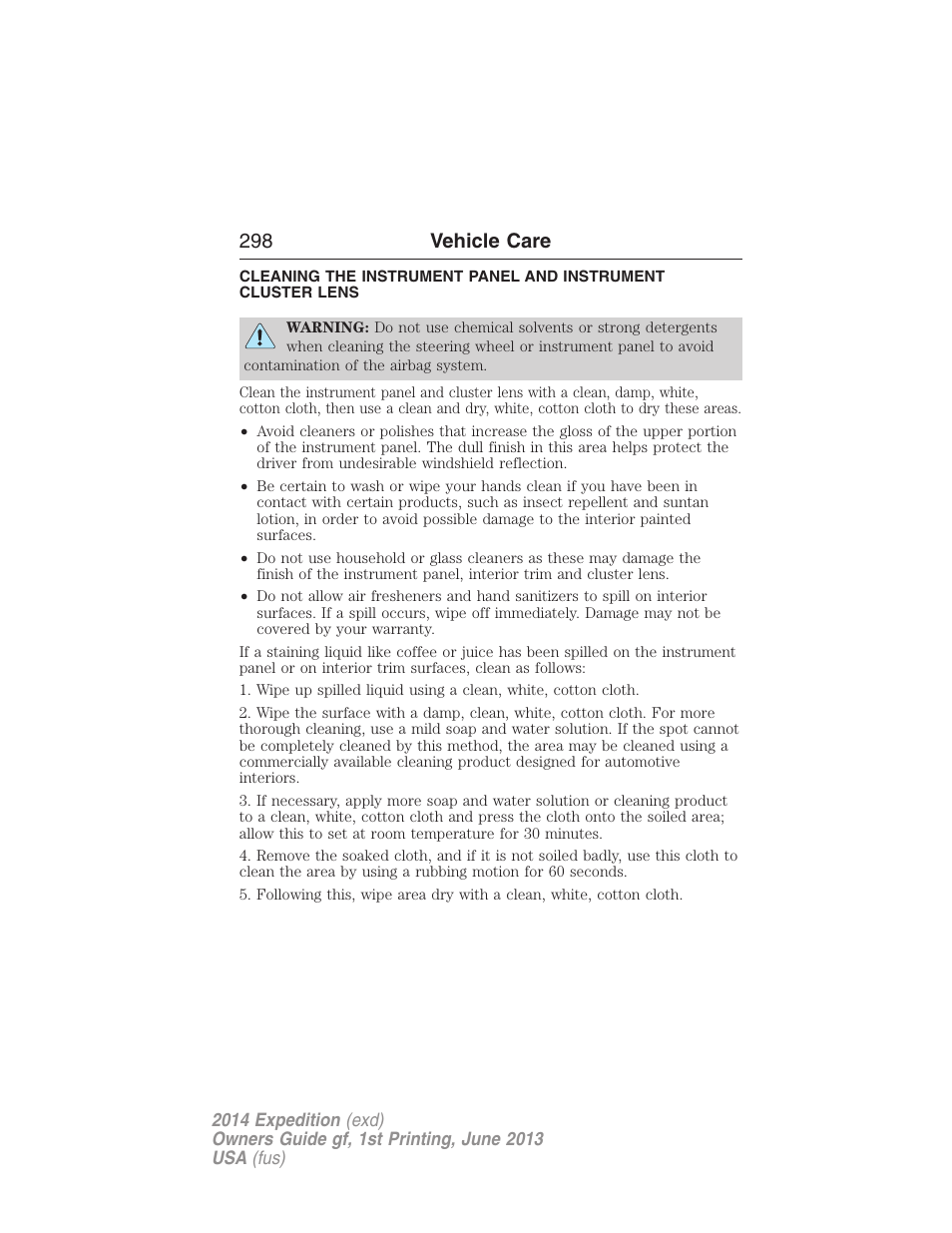 298 vehicle care | FORD 2014 Expedition v.1 User Manual | Page 299 / 519