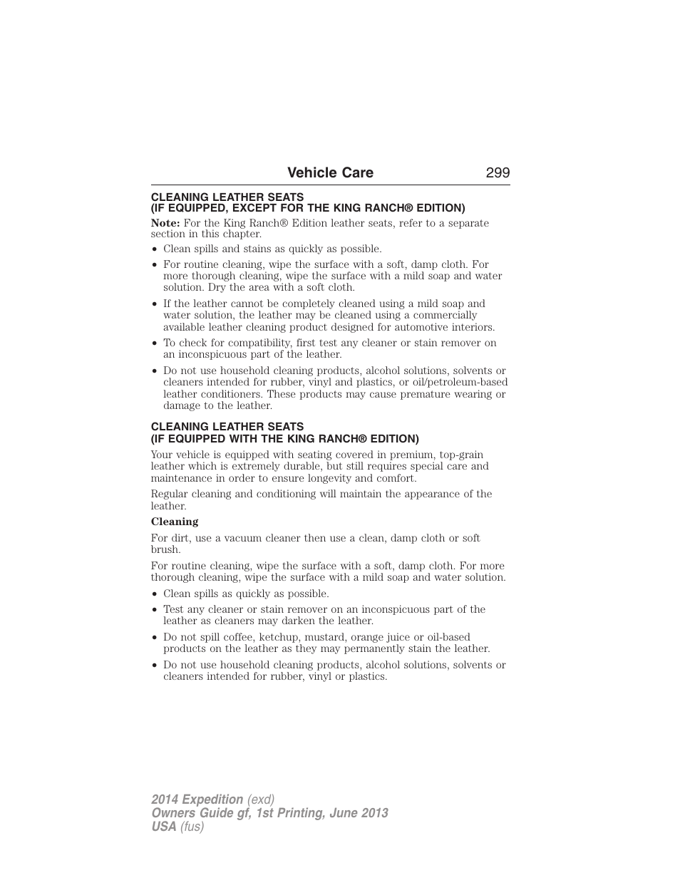 Vehicle care 299 | FORD 2014 Expedition v.1 User Manual | Page 300 / 519