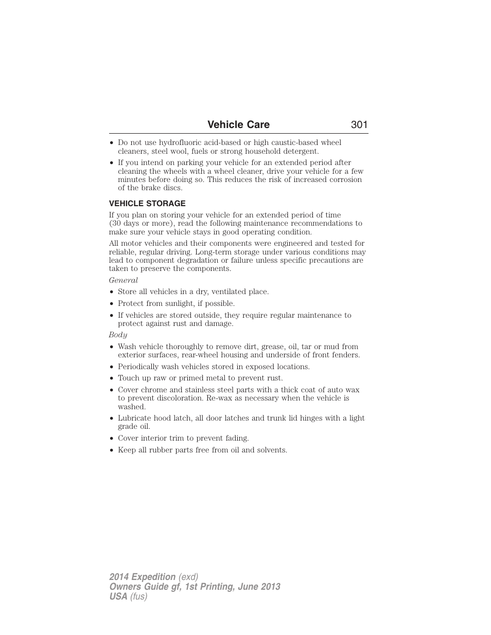 Vehicle storage, Vehicle care 301 | FORD 2014 Expedition v.1 User Manual | Page 302 / 519