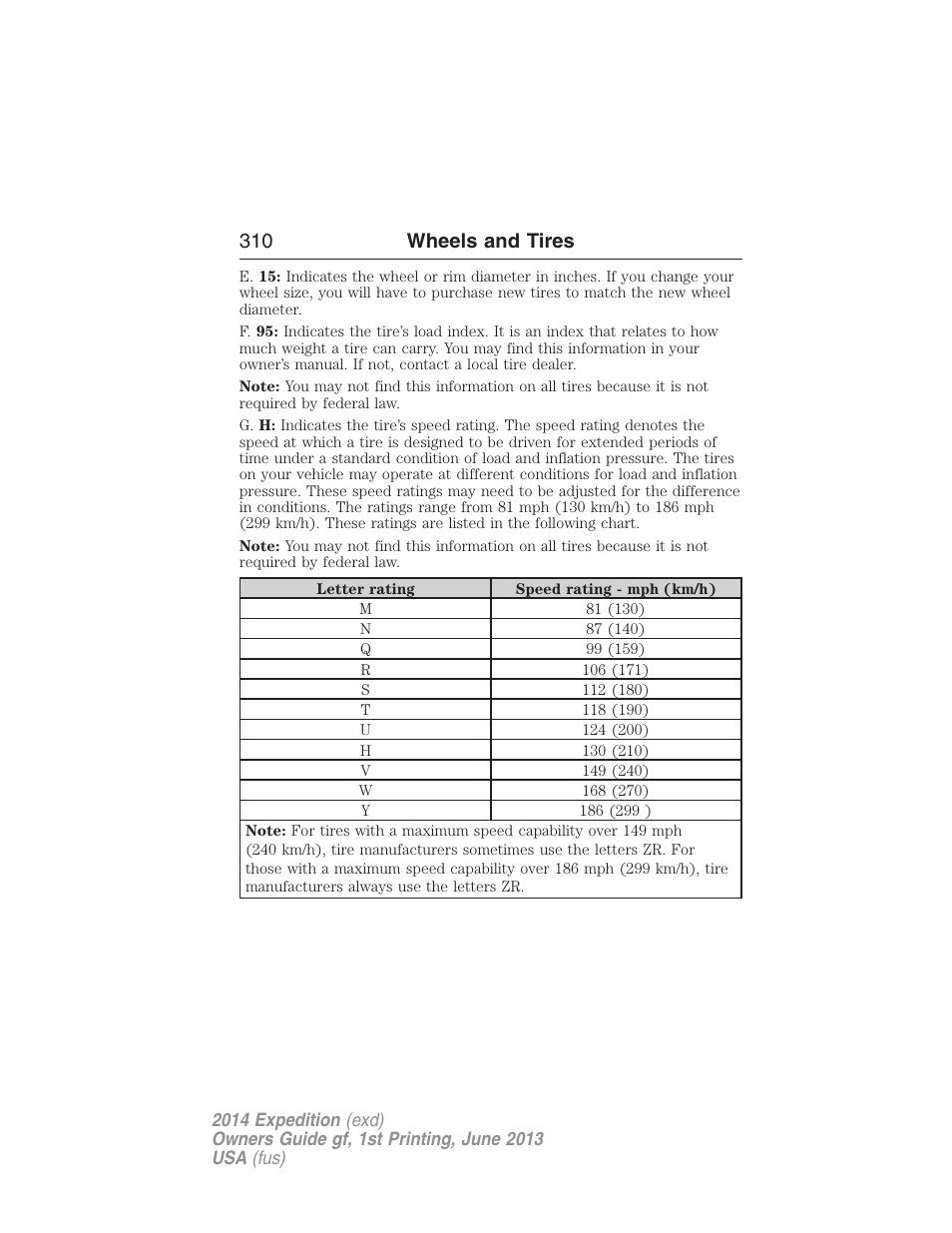 310 wheels and tires | FORD 2014 Expedition v.1 User Manual | Page 311 / 519