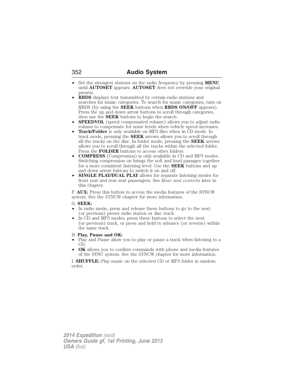 352 audio system | FORD 2014 Expedition v.1 User Manual | Page 353 / 519